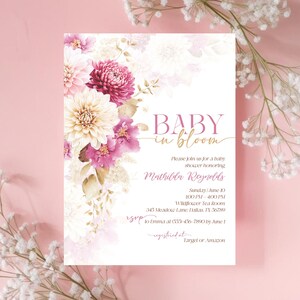 Baby in Bloom Baby Shower Invitation Girl, Floral Spring Baby Shower Template, Wildflower Baby Shower Invite, Baby Shower Invites Girl Bloom