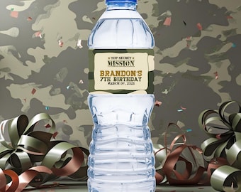Army Birthday Party Bottle Labels, Editable Military Water Bottle Labels, Camo Party Supplies, Instant Download, Boy Soldier Theme CBP002