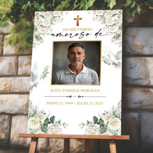 Editable Printable Canva Template, Spanish Funeral Welcome Sign, En Memoria De, Memorial Sign, Large Poster, Spanish Funeral Welcome Sign