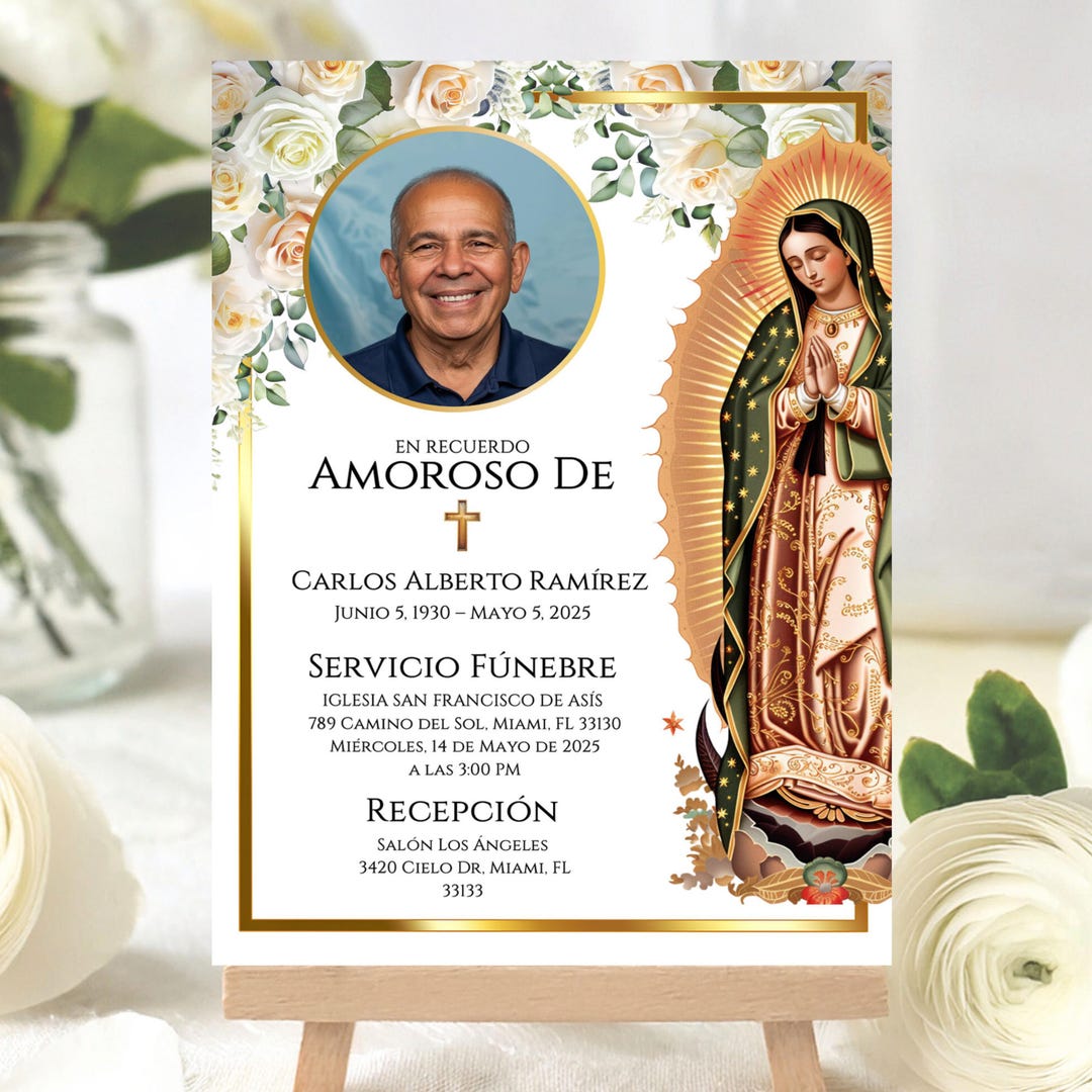 Virgen De Guadalupe Editable Funeral Invitation Spanish Catholic