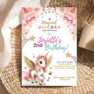 Unicorn Birthday Party Invite, Digital Editable Template for Kids, Cute Pastel Rainbow Theme, Unicorn Party, DIY Printable Instant Download