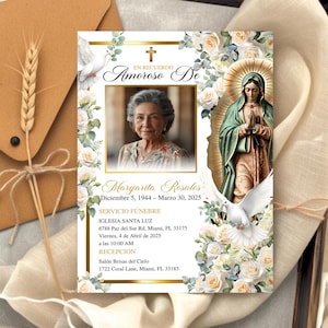 Spanish Funeral Invite Editable, Tarjeta Fúnebre En Memoria, Spanish Funeral Invite, Virgen María Católica, Celebración de Vida Plantilla