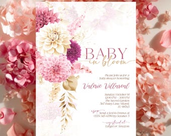 Floral Baby Shower Invite for Girl, Wildflower Baby in Bloom Girl Invite, Baby Shower Invitation Girl, Baby Shower Invitation, Baby Shower