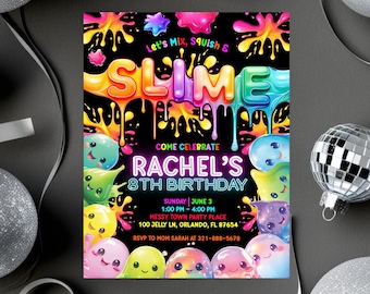 Glow Slime Birthday Invitation Template, Editable Slime Party Invite, Glitter Slime Time, Canva Template, DIY Printable, Girl Slime Birthday
