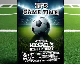 Football Birthday Invitation Template, Soccer Theme Invite Online, Editable Soccer Party Invite for Kids, Instant Download Canva Evite
