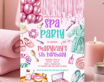 Editable Spa Party Invitation for Girls, Printable Birthday Invite, Spa Day, Pamper Party Birthday Invite, Spa Birthday Digital Download
