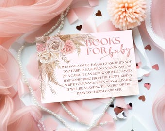 Bunny Books for Baby Card Template, Printable Baby Shower Insert, Editable Bunny Baby Shower Girl Book Request, Baby Shower Template CPC001