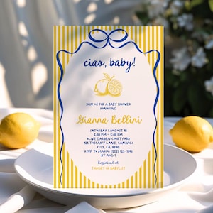 Italian Baby Shower Invitation, Ciao Baby Shower Invitation, Amalfi Coast La Dolce Vita, Lemons Ciao Bella Invite, Digital Canva Template