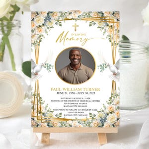 Greenery Floral Funeral Invitation, Editable Memorial Service Template, Printable Celebration of Life Invite, Floral Obituary Announcement
