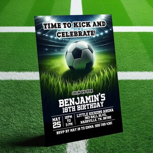 Editable Soccer Birthday Invitation Template, Football Invite, Kids Soccer Party, Canva Digital Evite, Soccer Birthday Invitation Download