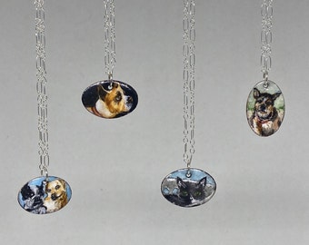 Custom Pet Portrait Necklace (without silver bezel) - Hand-Painted, Kiln-Fired Glass Enamel