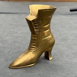 Vintage solid Brass Victorian boot vase