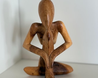 Hand Carved Statue Wood Meditation Sculpture: Yoga Decor