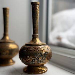 Vintage Brass Vase - Vintage Indian Brass Vase  - Brass Vases - Bohemian Brass Vase - Vintage Candlestick Holder - Skinny neck vase