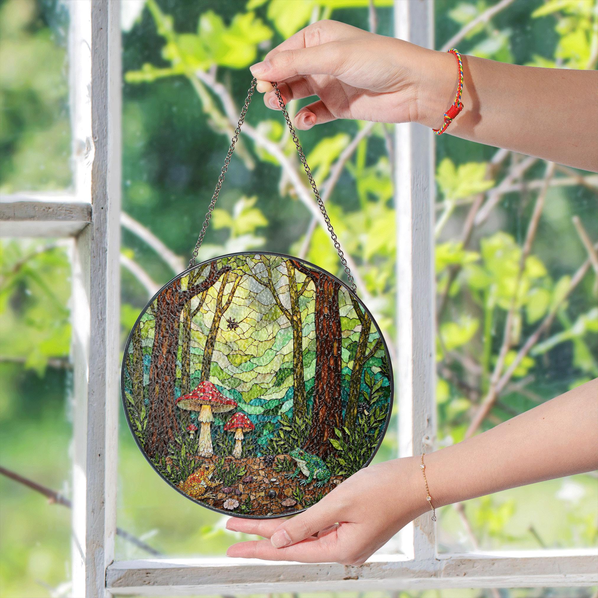 Acchiappasole In Vetro Colorato A Forma Di Fungo/Fiore | Decorazione Da Finestra 20x20 Cm Con Catena