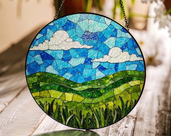 Stained Glass Landscape Suncatcher Nature Window Decor Gift for Mom