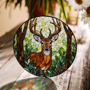 forest deer stained glass suncatcher woodland window decor gift for nature lovers