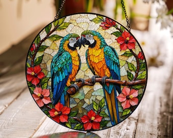 Bunter Papageien-Buntglas-Suncatcher-helles Fenster-Dekor-Geschenk für Vogel-Liebhaber