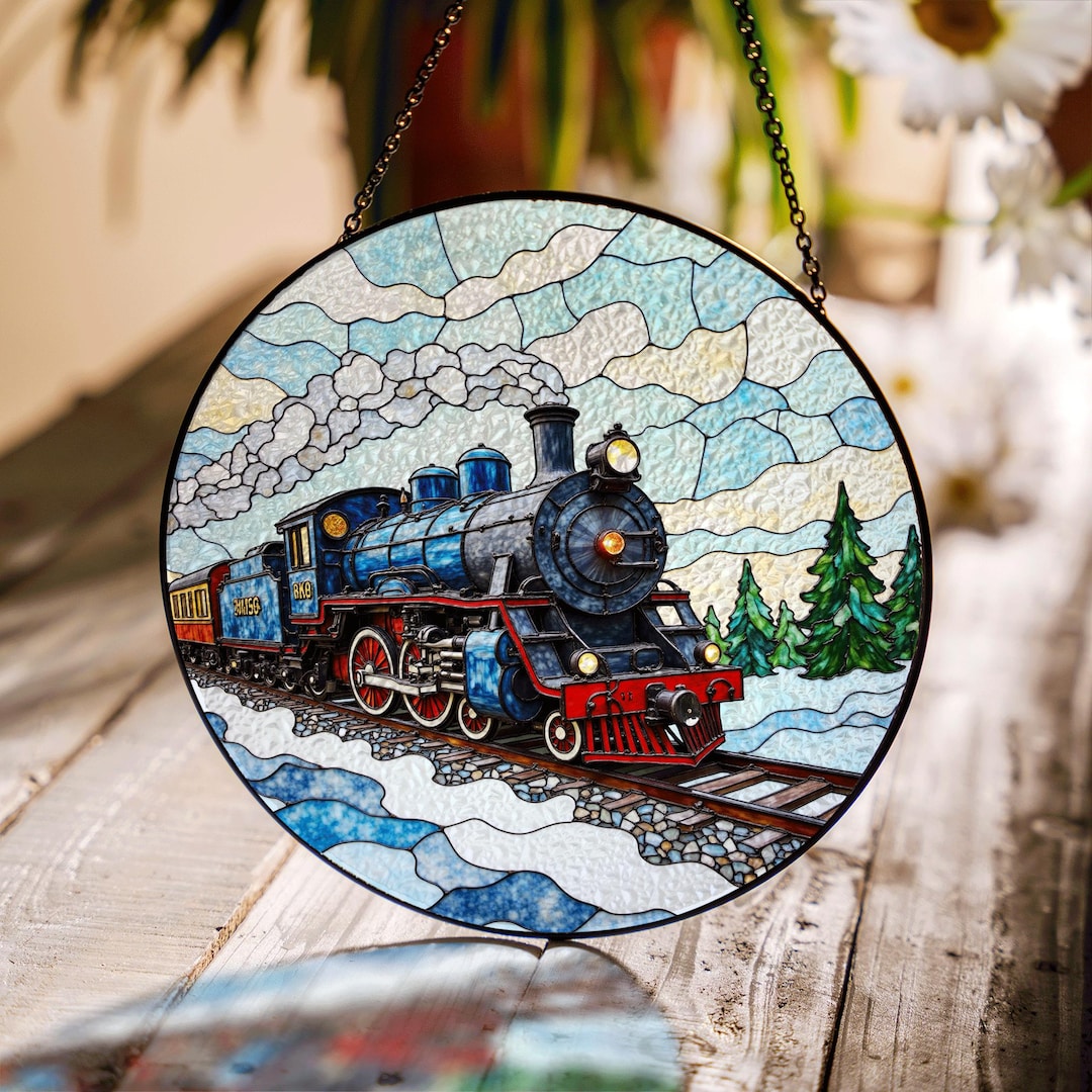 Vintage Steam Train Scenic Stained Glass Suncatcher Window Hanging Gift ...