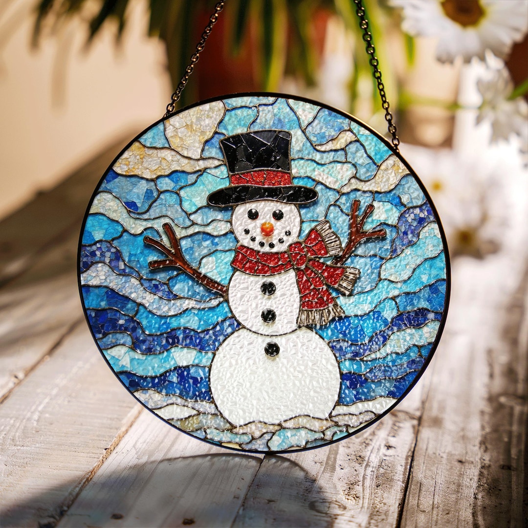 Snowman Stained Glass Suncatcher Christmas Window Decor Gift for Family ...