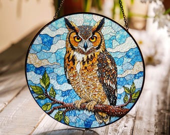 Stained Glass Owl Sun Catcher Hanging Ornament for Nature Lovers Gifts
