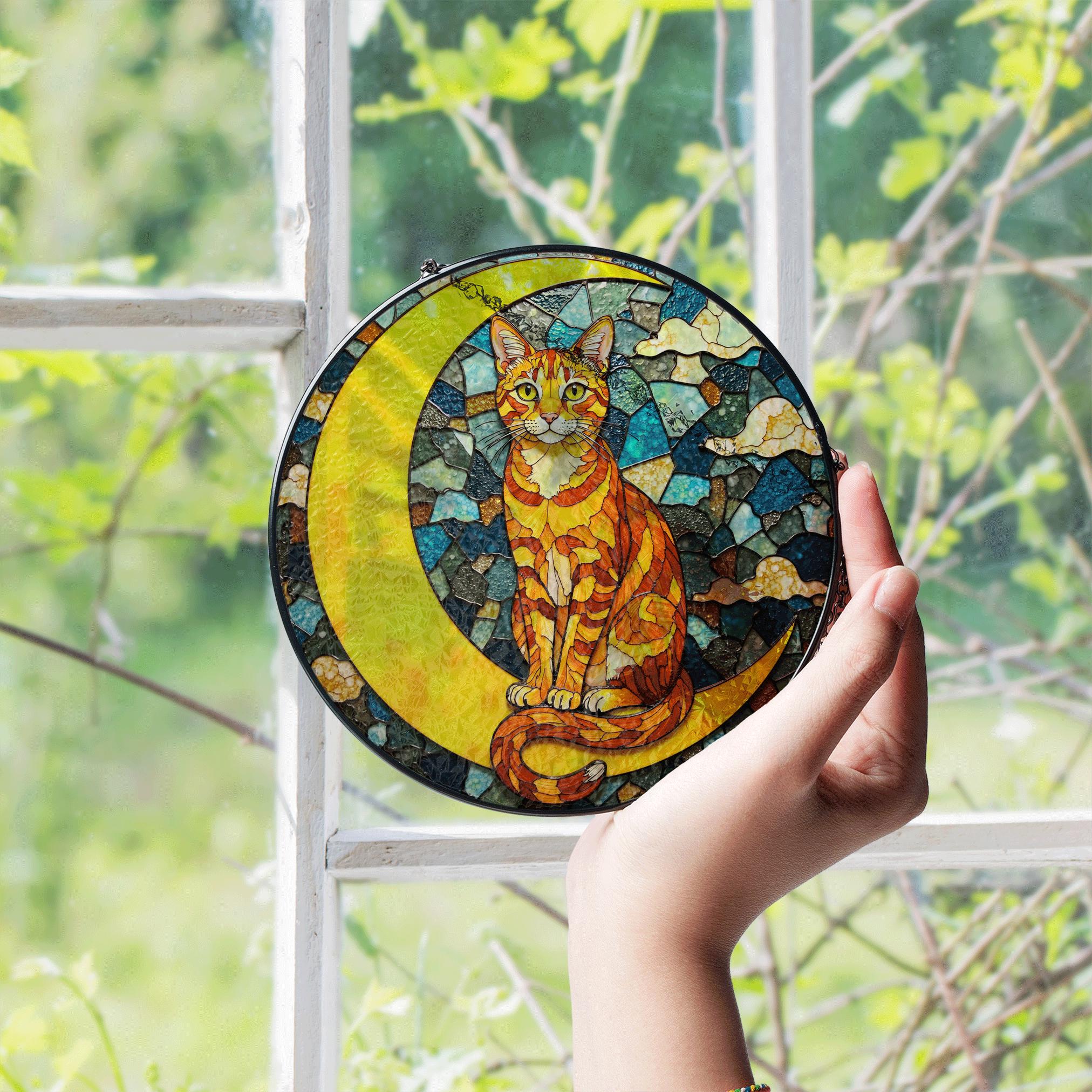 Stained Glass Cat Moon Suncatcher Window Hanging Gift for Cat Lovers - Etsy