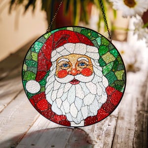 Santa Claus Stained Glass Suncatcher Christmas Decoration Gift for Holiday Lovers