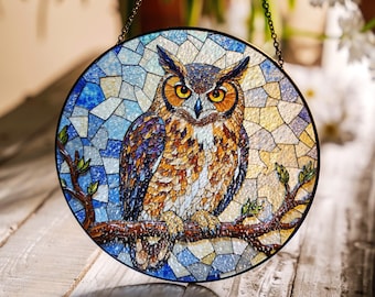 Stained Glass Owl Suncatcher Colorful Bird Decor Window Hanging Gift for Nature Lovers