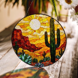 Suncatcher stained glass desert cactus landscape Mother’s Day gift Christmas gift