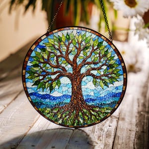 Tree of Life Stained Glass Suncatcher Window Decor Gift for Nature Lovers