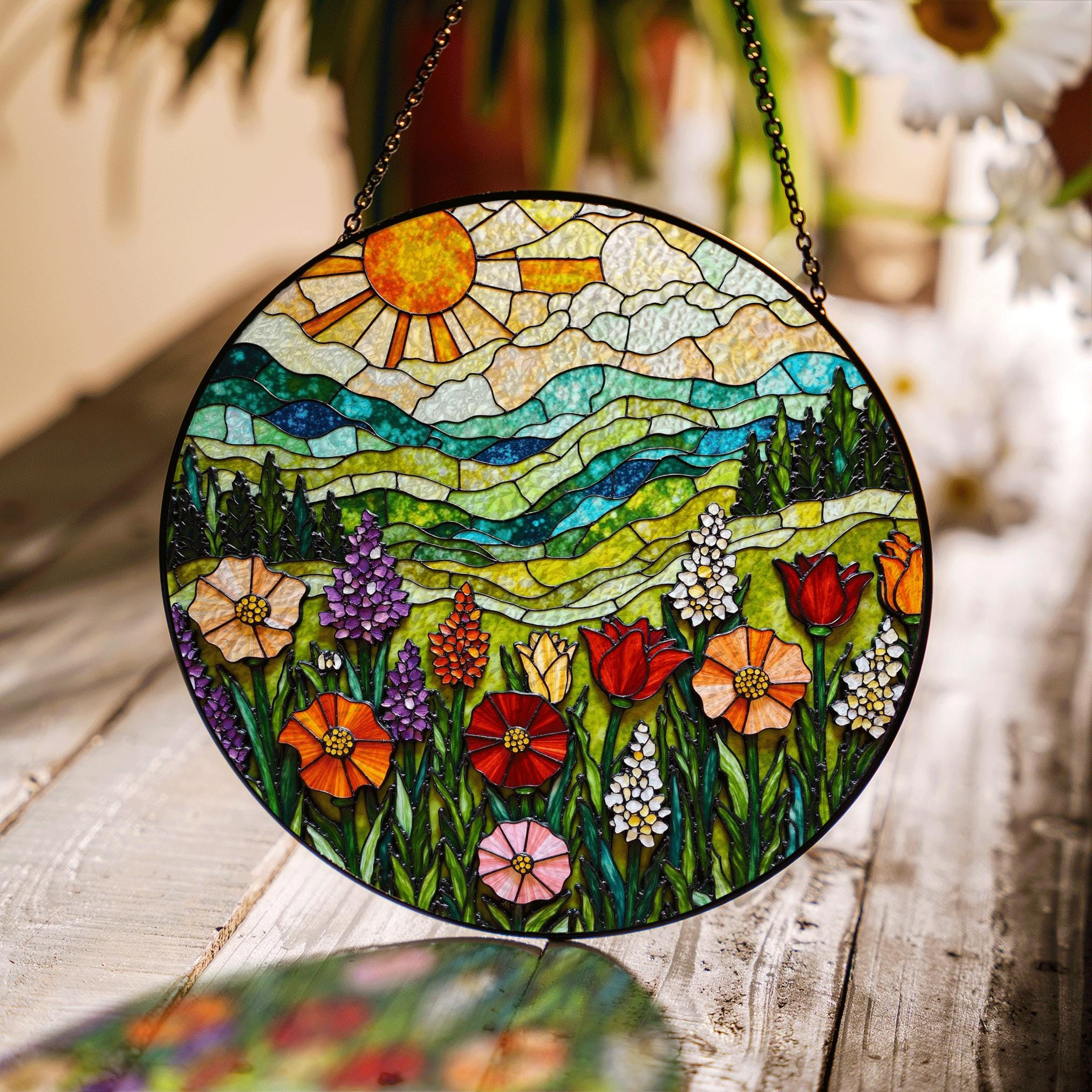 Stained Glass Wildflower Suncatcher Handmade Window Decor Gift for Mom Friend
