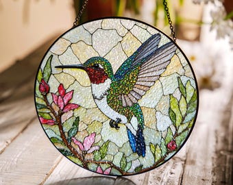 Atrapasueños de vidrio con forma de colibrí, regalo para amantes de las aves, decoración de ventanas