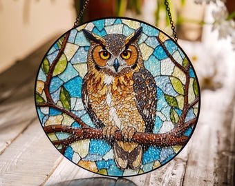 Stained Glass Owl Suncatcher Handcrafted Home Decor Gift for Nature Lovers