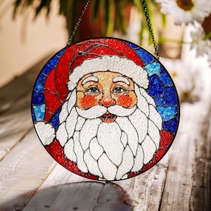 Santa Claus stained glass suncatcher Christmas gift colorful window art for holiday home decor