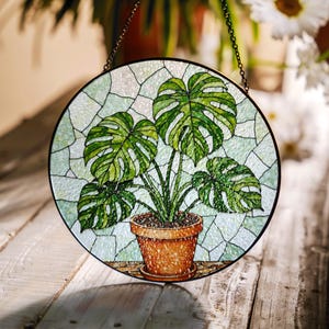 Monstera Stained Glass Suncatcher Plant Window Decor Gift for Plant Lovers Home Decor