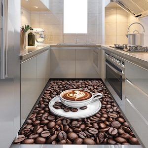 Coffee Bean Kitchen Rug: Modern Washable Home Decor
