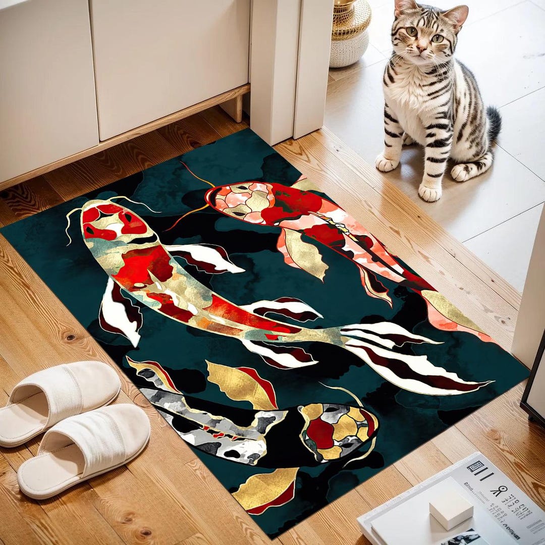 Red Koi Rug Koi Fish Rug: Modern Colorful Area Rug, Washable Home Decor - Etsy