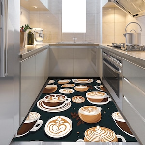 Latte Art Coffee Rug: Modern Kitchen Decor, Washable Area Rug