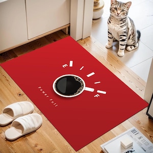 Coffee Fuel Red Rug: Modern Washable Area Rug