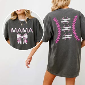 Comfort Colors Baseball Mom Shirt,Cute Coquette Baseball Mom Shirt,Ballpark Mama Shirt,Names on Back Baseball Mom Gift,Softball Mom Gift