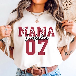 Comfort Colors® Custom Name and Number Mama Football Player Shirt,Football Shirt,Mom Football Shirt,Custom Team Name Tee,School Football Tee