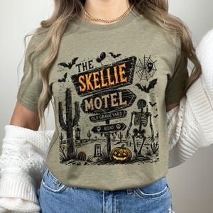 Skellie Motel Funny Halloween Tshirt,Funny Skeleton Halloween Fall Shirt,Halloween Humor Vintage,Trendy Halloween Shirt,Halloween Skeleton
