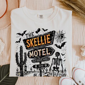 Comfort Colors® Skellie Motel Funny Halloween Tshirt,Funny Skeleton Halloween Fall Shirt,Halloween Humor Vintage,Trendy Halloween Shirt
