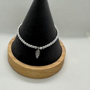 Sterling Silver Beaded Feather Charm Bracelet