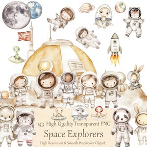 Grazioso set di clipart di astronauti - Spazio, pianeti, alieni UFO PNG - Download digitale istantaneo, decorazioni per aule a tema spaziale e materiale stampabile per bambini