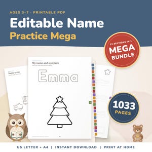 Editable Name Tracing Worksheets, 1033 Page Mega Bundle, Type Name Once, Preschool Name Practice, Name Puzzles, Crafts, Cursive