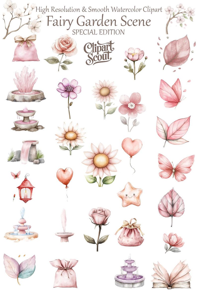 Watercolor Fairy Clipart Bundle, Pink Garden Fairy PNG Set, Mushroom ...