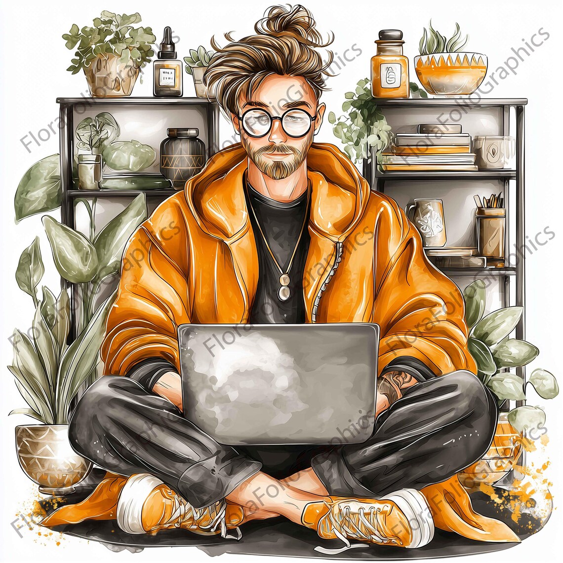 10 JPG Watercolor Man Developer Clipart, Watercolor Stylish Man With ...