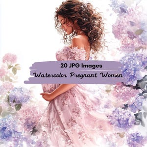 20 JPG schattige zwangere vrouw clipart, bloemen zwangerschap clipart, aquarel vrouwen, toekomstige moeder, aanstaande moeder, instant digitale download