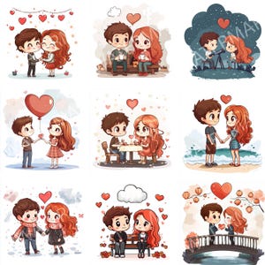 20 JPG Cute Romantic Couple Clip Art, Valentines Day Printable Image Cartoon Boy&Girl Digital Download, Watercolor clipart Printable clipart
